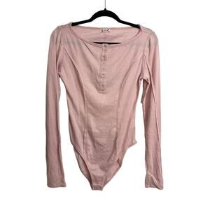 Free People Intimately Bodysuit Small Pink Nectar Sloane Henley Long Sleeve NWT
